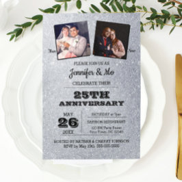 Invitación Foto de aniversario de bodas de 25 años con brillo