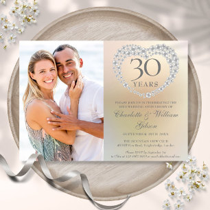 Invitación Foto de aniversario de bodas de 30 años Pearl Hear