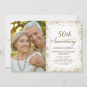 Invitación Foto de aniversario de bodas de 50 años con brillo