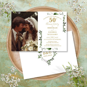 Invitación Foto de aniversario de bodas de 50 años con flores