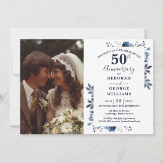 Invitación Foto de aniversario de bodas de 50 años de Navy Co