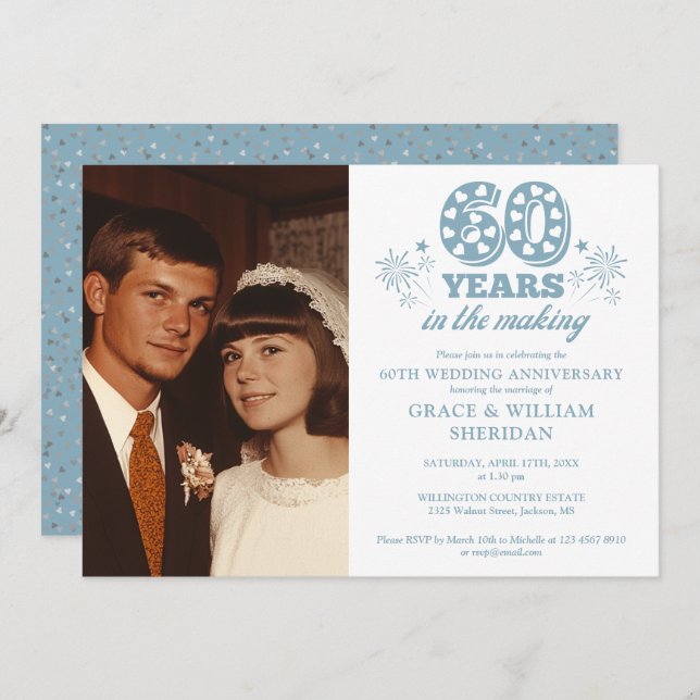 Invitación Foto de aniversario de bodas de 60 años en prepara (Anverso / Reverso)
