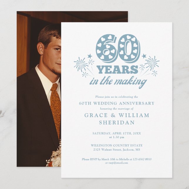 Invitación Foto de aniversario de bodas de 60 años en proceso (Anverso / Reverso)