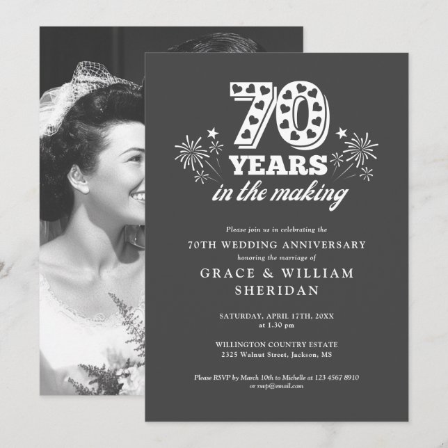 Invitación Foto de aniversario de bodas de 70 años en proceso (Anverso / Reverso)