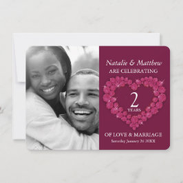 Invitación foto de aniversario de bodas de granate 2do rojo 