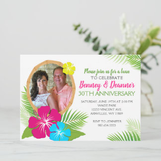 Invitación Foto de aniversario de Luau hawaiano elegante