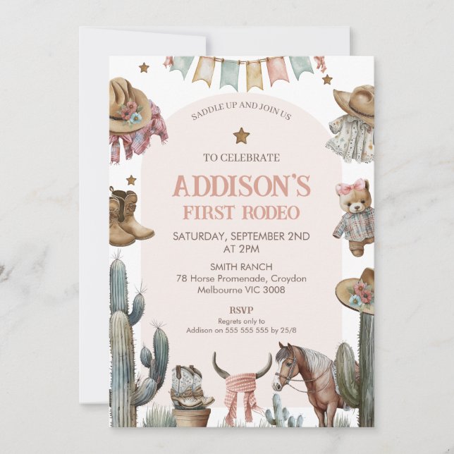 Invitación Foto de Arch de vuelta primer rodeo Oeste 1er cump (Anverso)
