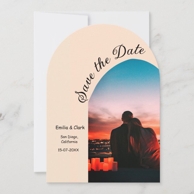Invitación foto de archivo naranja boho guardar fecha QR mode (Anverso)