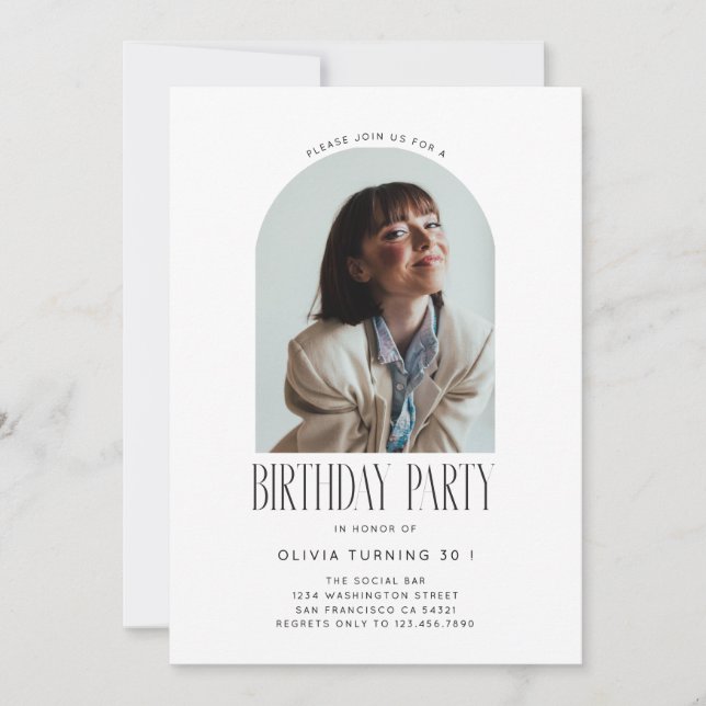 Invitación Foto de arco de cumpleaños de cualquier edad minim (Anverso)