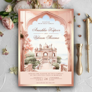 Invitación Foto de Arco de Mármol Rosa Boda de Palacio Indio