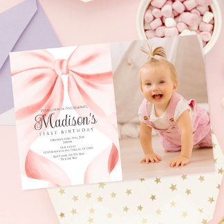 Invitación Foto de arco de rosa acuarela para primer cumpleañ
