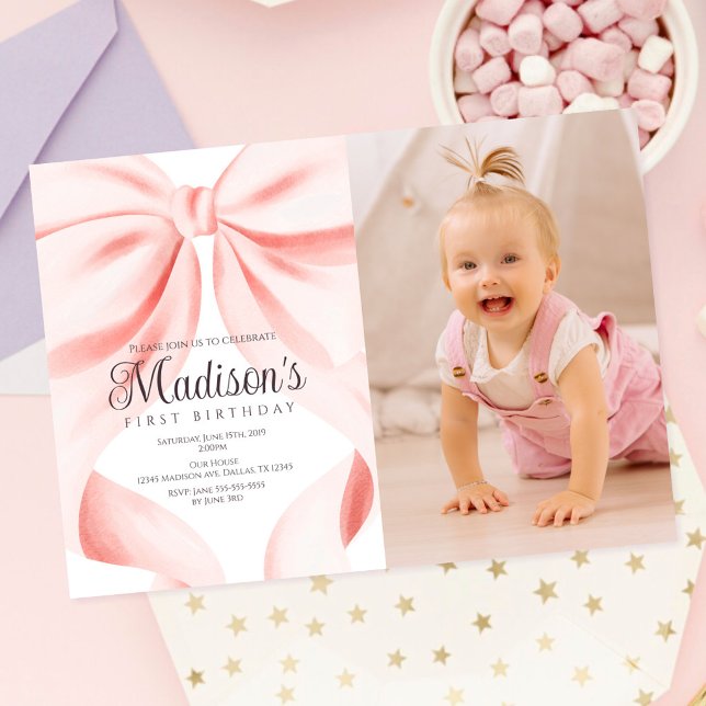 Invitación Foto de arco de rosa acuarela para primer cumpleañ (Subido por el creador)