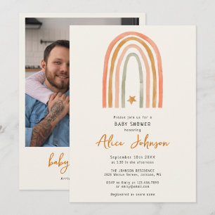Invitación Foto de arco iris y estrella linda para baby showe