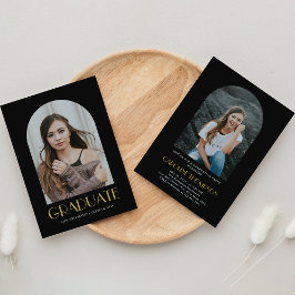 Invitación Foto de Arco Moderno Fiesta de Graduación en Negro