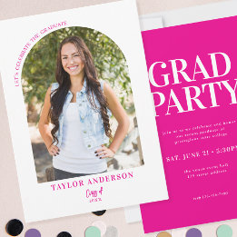 Invitación Foto de Arco Moderno Fuchsia Fiesta de Graduación