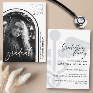 Invitación Foto de Arco Moderno Graduación de Enfermera Blanc
