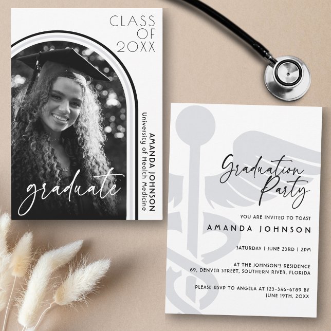 Invitación Foto de Arco Moderno Graduación de enfermeras blan (Subido por el creador)