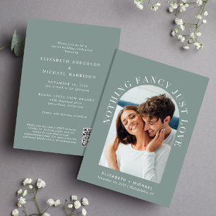 Invitación Foto de Arco Moderno QR Código Boda Casual Sage