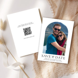 Invitación Foto de arco moderno y Boda vertical de código QR