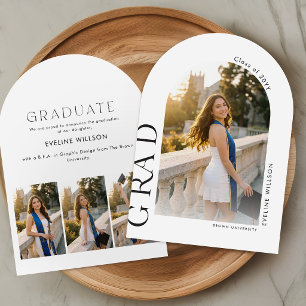 Invitación Foto de Arco Negro y Blanco Agradecimiento de Grad