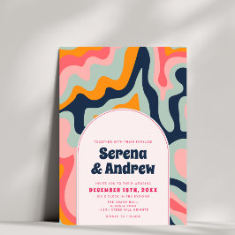 Invitación Foto de Arco ondulado Retro Groovy Pastel de los a