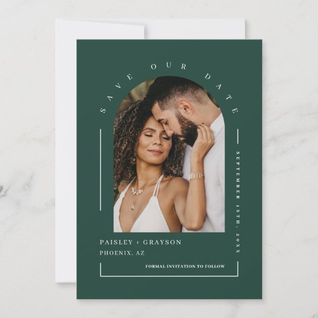 Invitación Foto de Arco Verde Esmeralda Código QR Guardar Nue (Anverso)