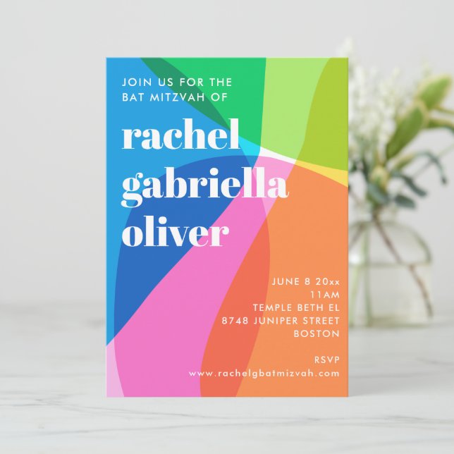 Invitación Foto de arcoíris abstracto colorido para fiesta de (Anverso de pie)