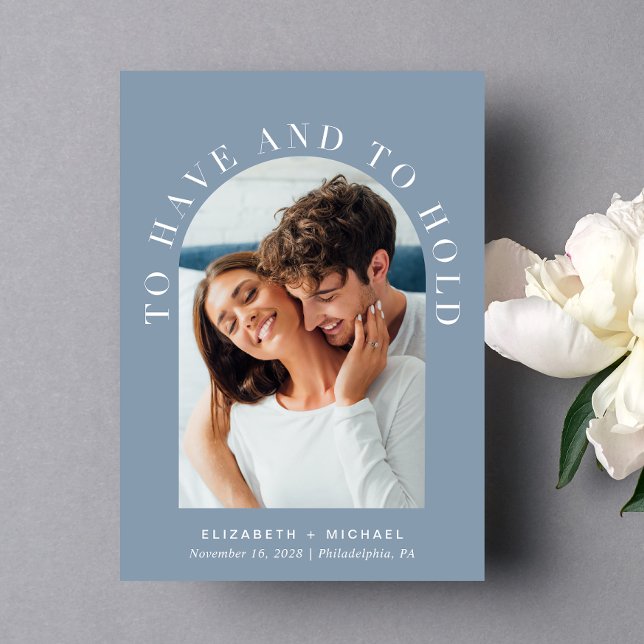 Invitación Foto de arte moderno Boda azul turbulento (Celebrate your love story with an invitation showcasing your favorite photo in an elegant arch frame)