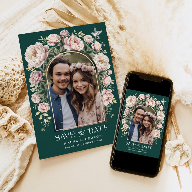 Invitación Foto de ave floral de la asamblea verde Chinoiseri (Subido por el creador)