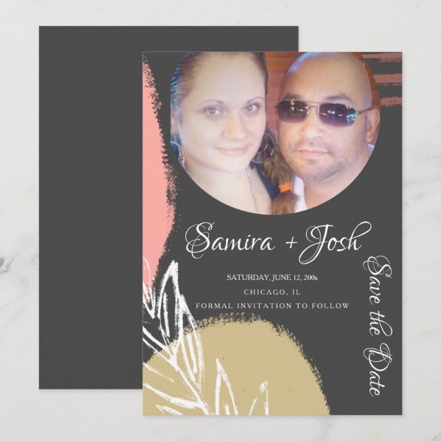 Invitación Foto de aviso de fecha de abstracto botánico gris (Anverso / Reverso)