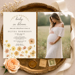 Invitación Foto de Baby In Bloom Baño de Bebé Boho