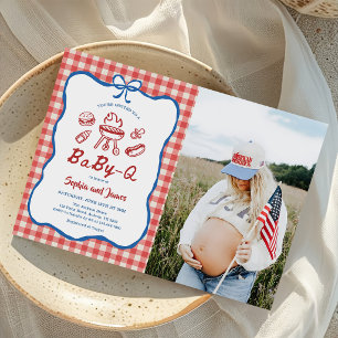 Invitación Foto de Baby Shower Baby-Q del 4 de julio