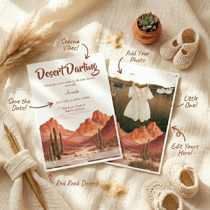 Invitación Foto de Baby Shower Boho Desierto Darling Suroeste