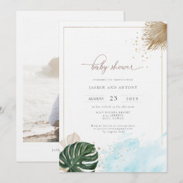 Invitación Foto de Baby Shower Boho Palm Tropical