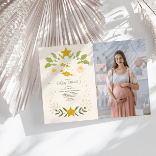 Invitación Foto de Baby Shower Botánico Celestial Vintage