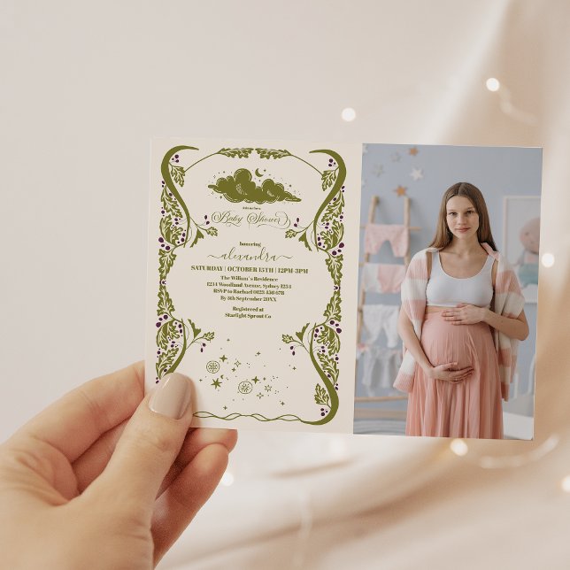 Invitación Foto de Baby Shower Botánico Celestial Vintage (Subido por el creador)