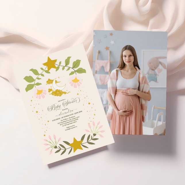 Invitación Foto de Baby Shower Botánico Celestial Vintage (Subido por el creador)