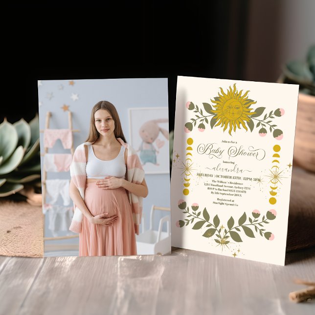 Invitación Foto de Baby Shower Botánico Celestial Vintage (Subido por el creador)