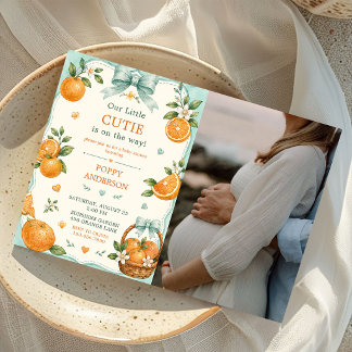 Invitación Foto de Baby Shower Botánico Naranja Little Cutie