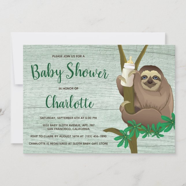 Invitación Foto de Baby Shower Cute Slote Rustic Green Wood (Anverso)