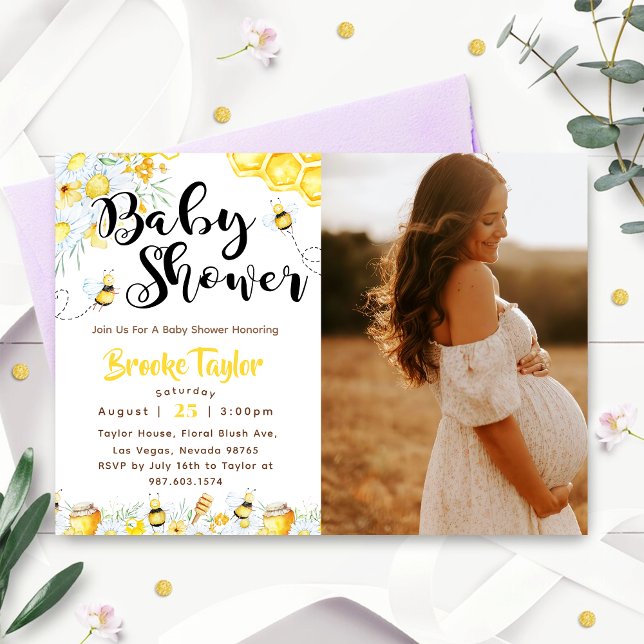 Invitación Foto de Baby Shower de Bee Wildflower (Subido por el creador)