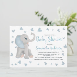 Invitación Foto de Baby Shower de Blue Baby Elephant Watercol