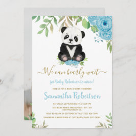 Invitación Foto de Baby Shower de Cuate Bear Blue Floral