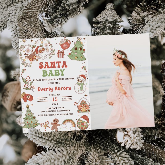 Invitación Foto de Baby Shower de Cute Groovy Santa Navidades (Subido por el creador)