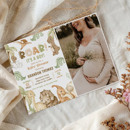 Invitación Foto de Baby Shower de Dinosaurios acuarela