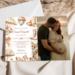 Invitación Foto de Baby Shower de Fall Toile De Jouy Woodland