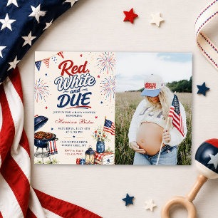 Invitación Foto de Baby Shower de género neutral Rojo, Blanco
