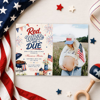 Invitación Foto de Baby Shower de género neutral Rojo, Blanco