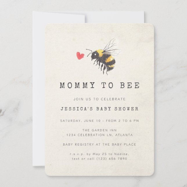 Invitación Foto de Baby Shower de Mommy to Bee Honey Heart (Anverso)
