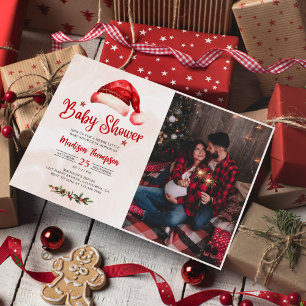 Invitación Foto de Baby Shower de Navidades de Santa Hat